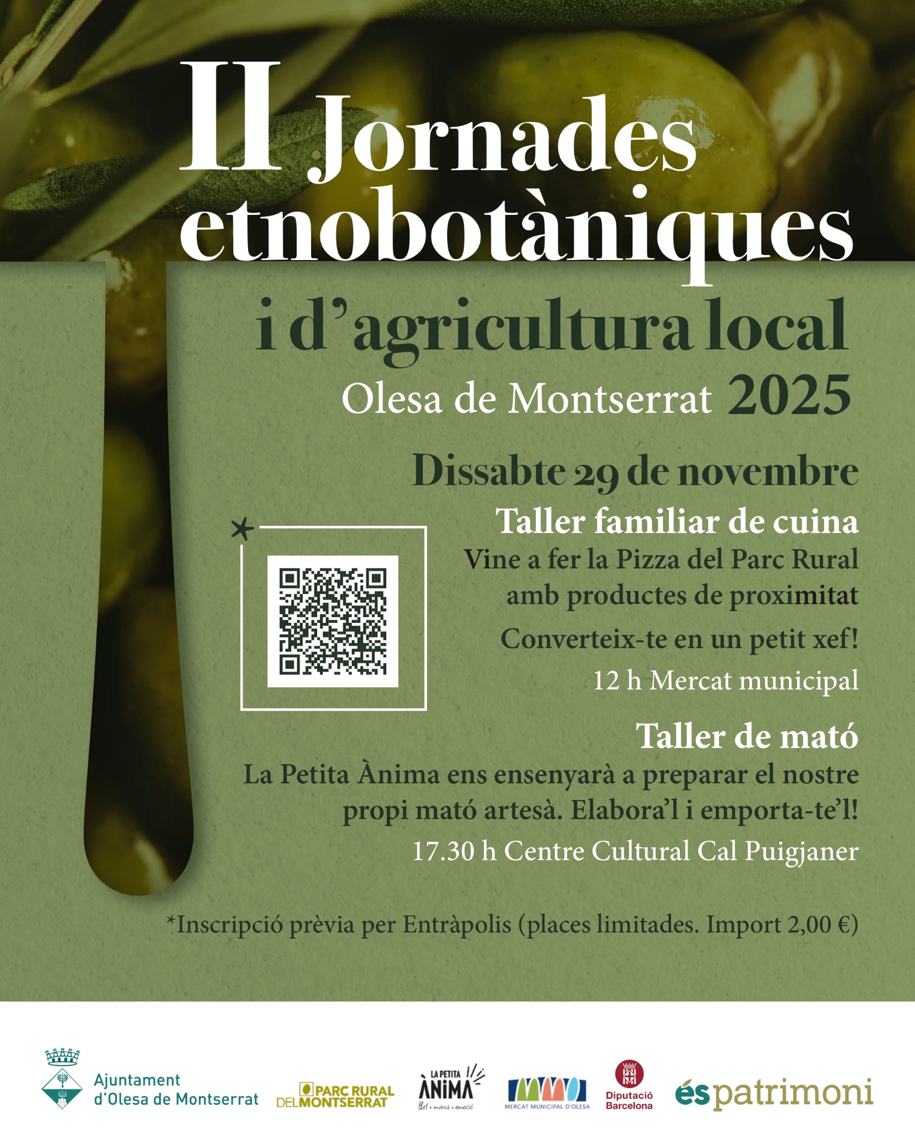 Cartell dels tallers gastronòmics que s'organitzen per les II Jornades etnobotàniques i d'agricultura local 2025