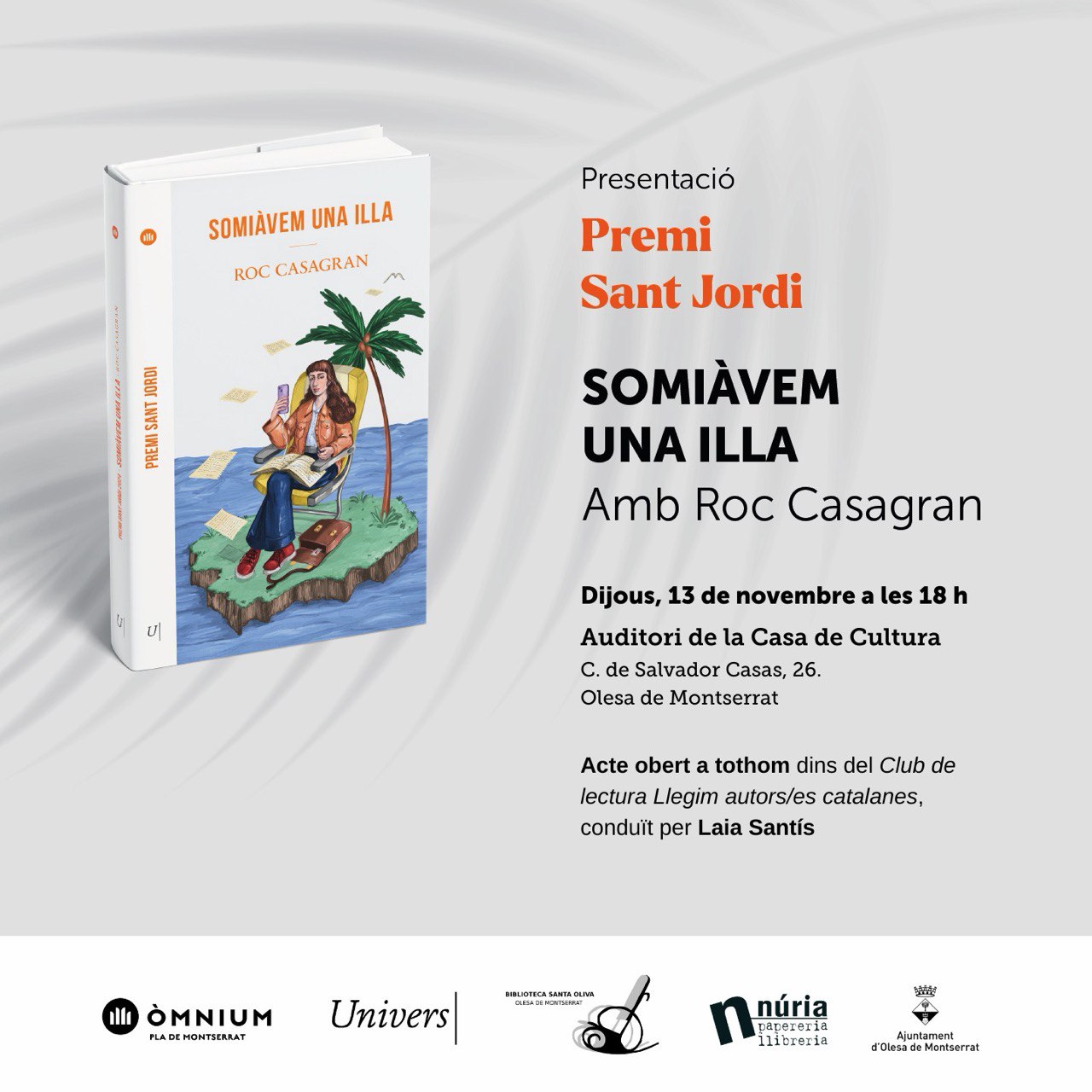 Cartell de la presentació del llibre "Somiàvem una illa" de Roc Casagran