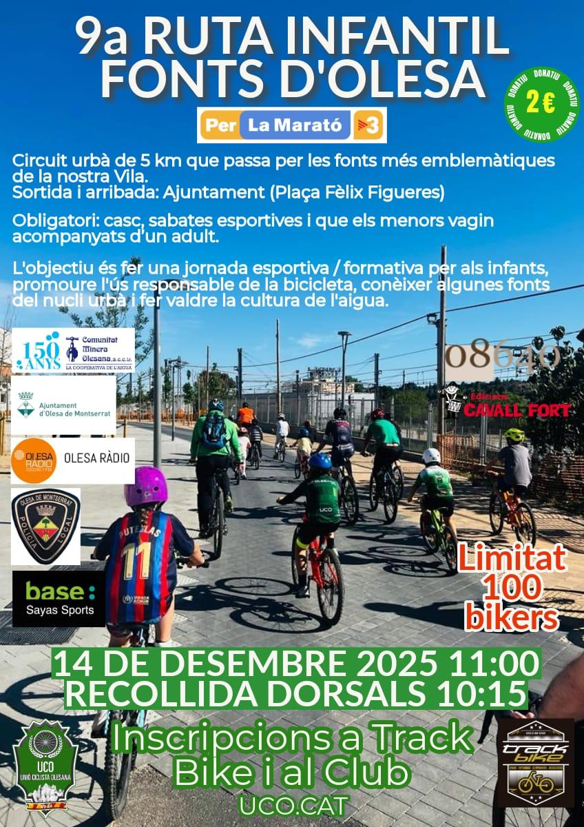 Cartell de la 9a Ruta infantil amb bici de les fonts d'Olesa desembre 2025