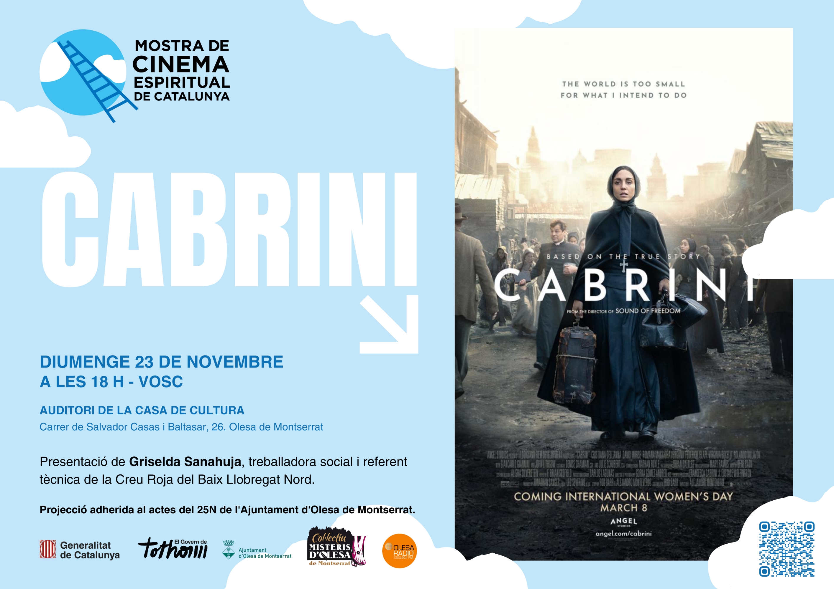 Cartell de la projecció de la pel·lícula Cabrini per la mostra de cinema espiritual 2025