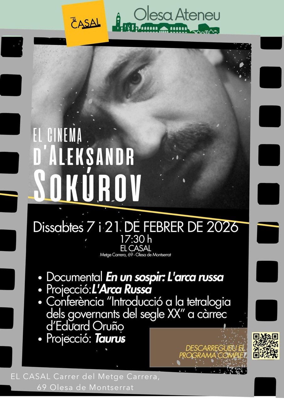 Cartell del cicle de cinema d'Aleksandr Sokúrov que organitza Olesa Ateneu el febrer de 2026