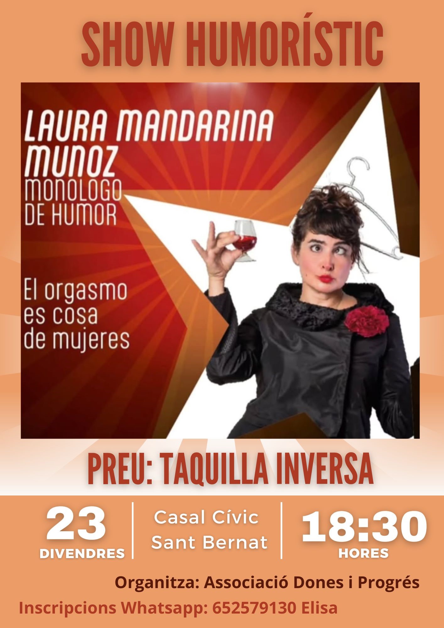 Cartell del show humorístic de Laura Mandarina al Casal Cívic i Comunitari organitzat per Dones i Progrés