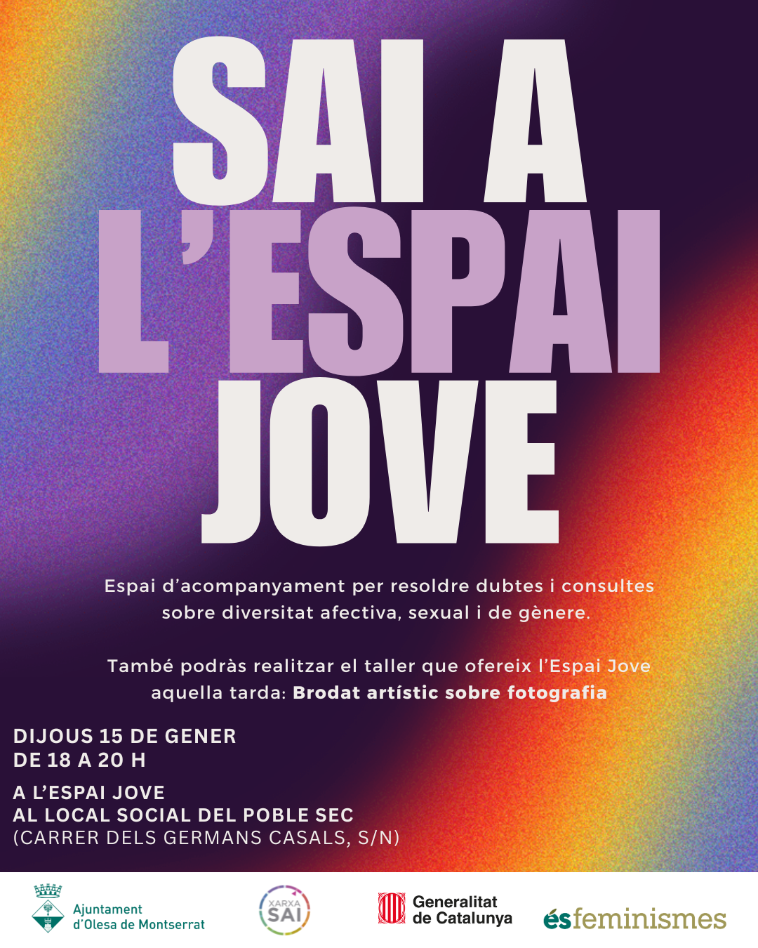 Cartell del SAI a l'Espai Jove del mes de gener de 2026