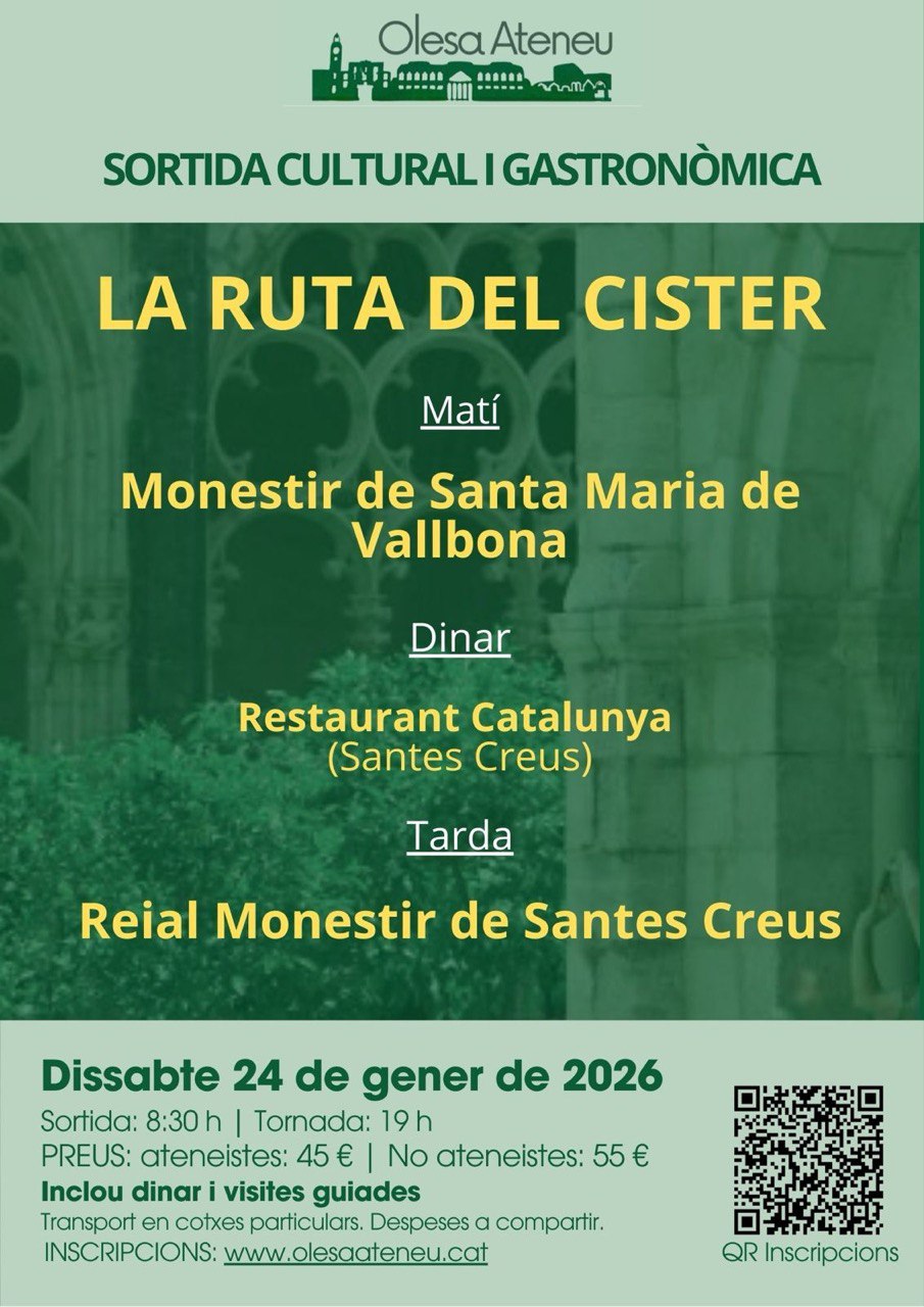 Cartell de la sortida cultural i gastronòmica d'Olesa Ateneu per conèixer la ruta del Císter