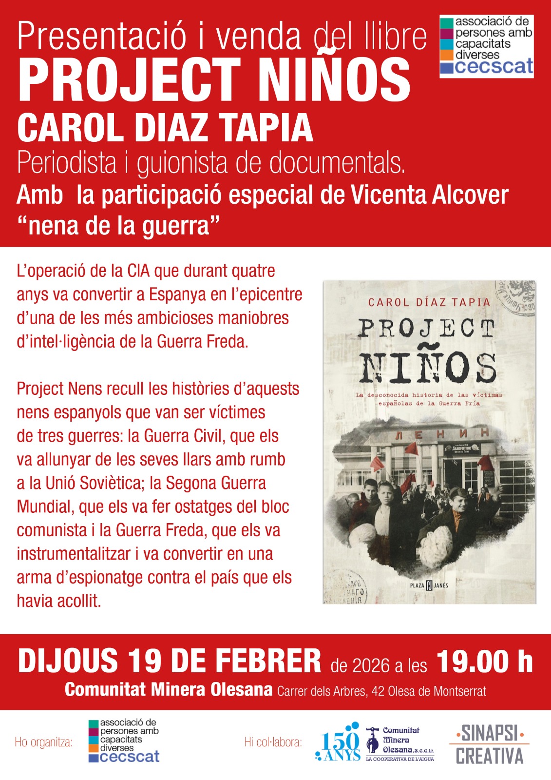 Cartell de la presentació del llibre "Project niños", de Carol Díaz Tapia.