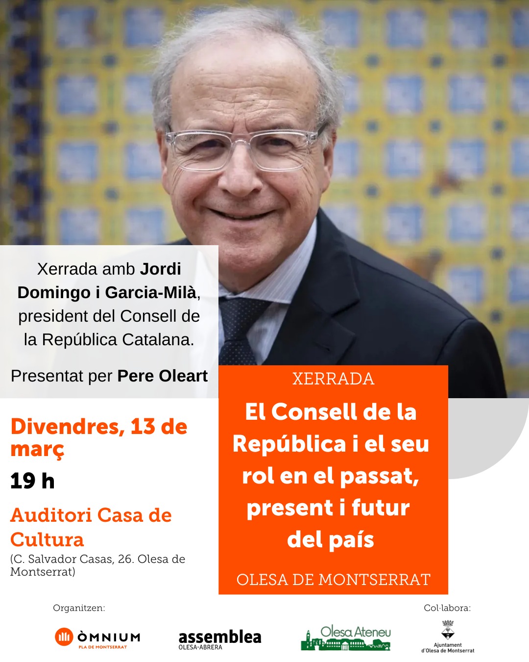 Cartell de la xerrada "El Consell de la República i el seu rol en el passat, present i futur del país".