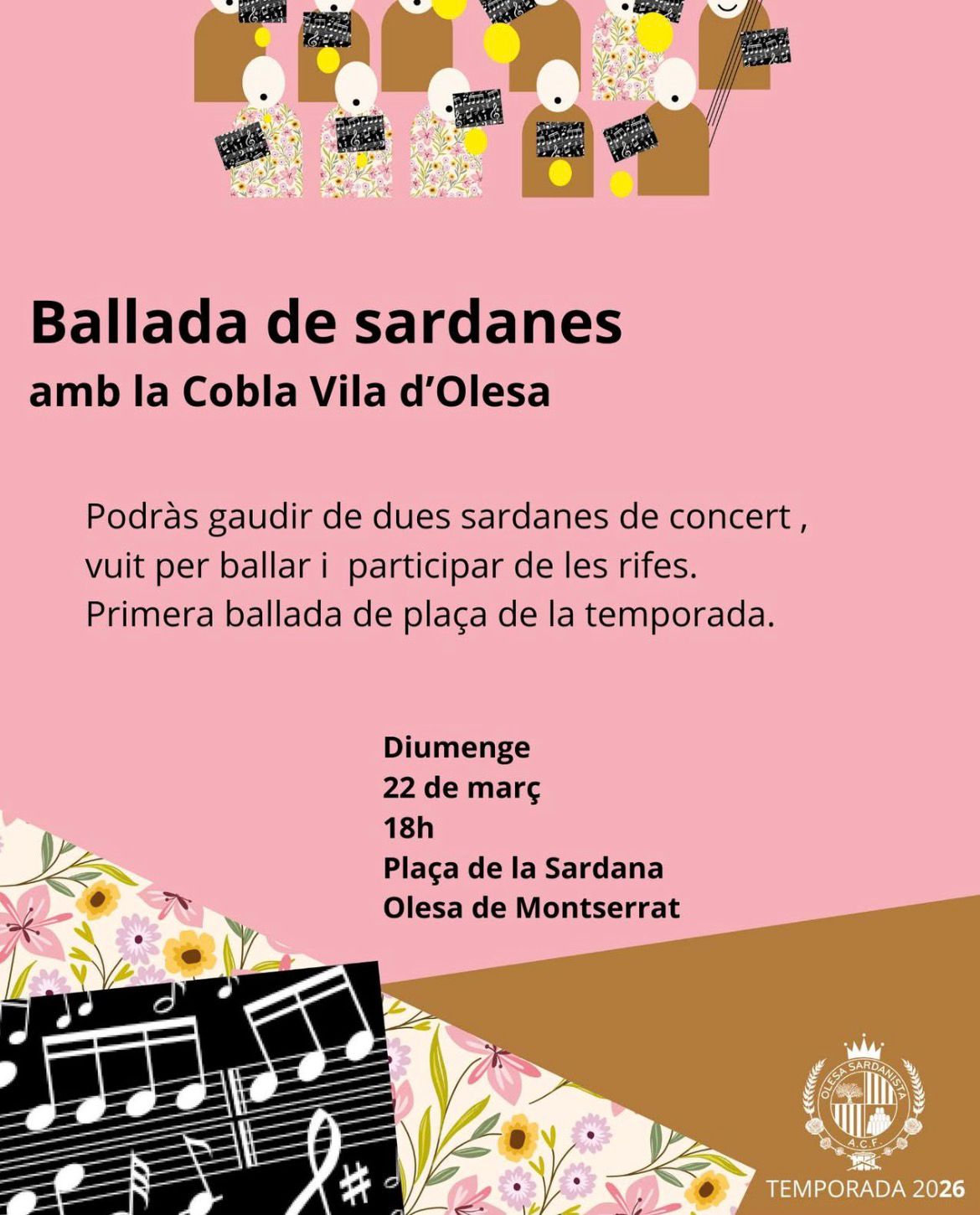 Cartell ballada de sardanes amb la Cobla Vila d'Olesa. 