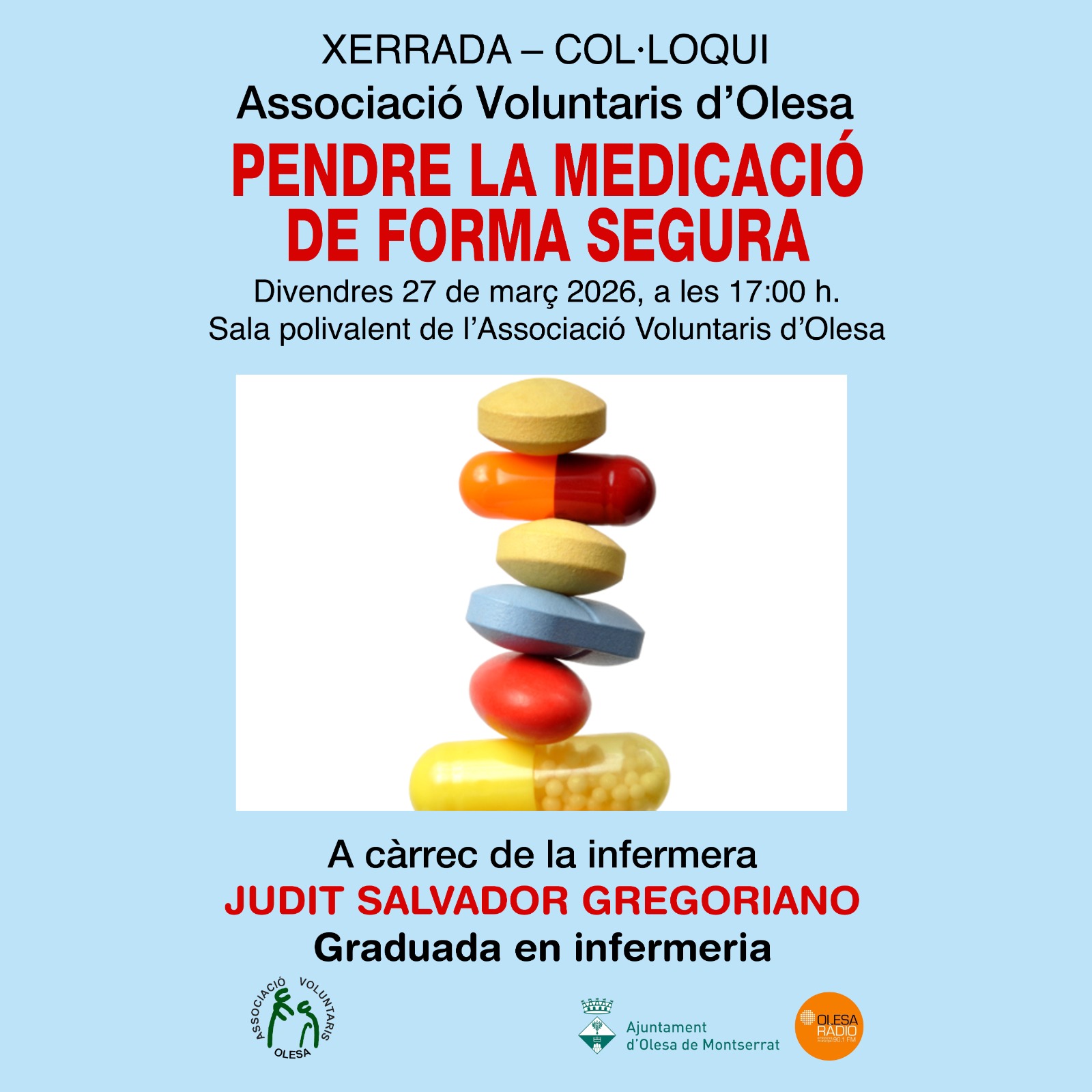 Cartell de la xerrada "Prendre la medicació de forma segura"