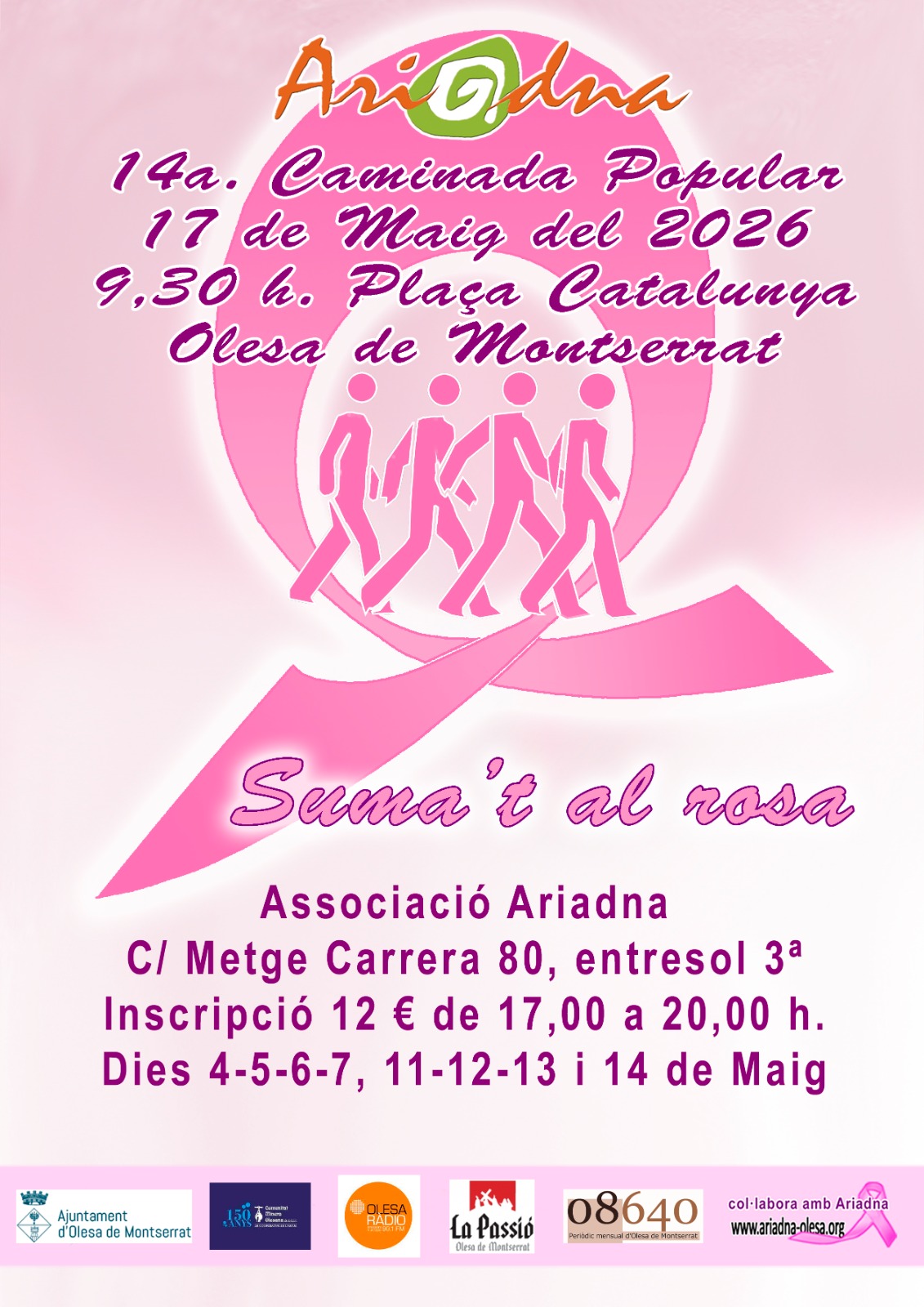 Cartell de la Caminada popular Suma't al rosa 2026