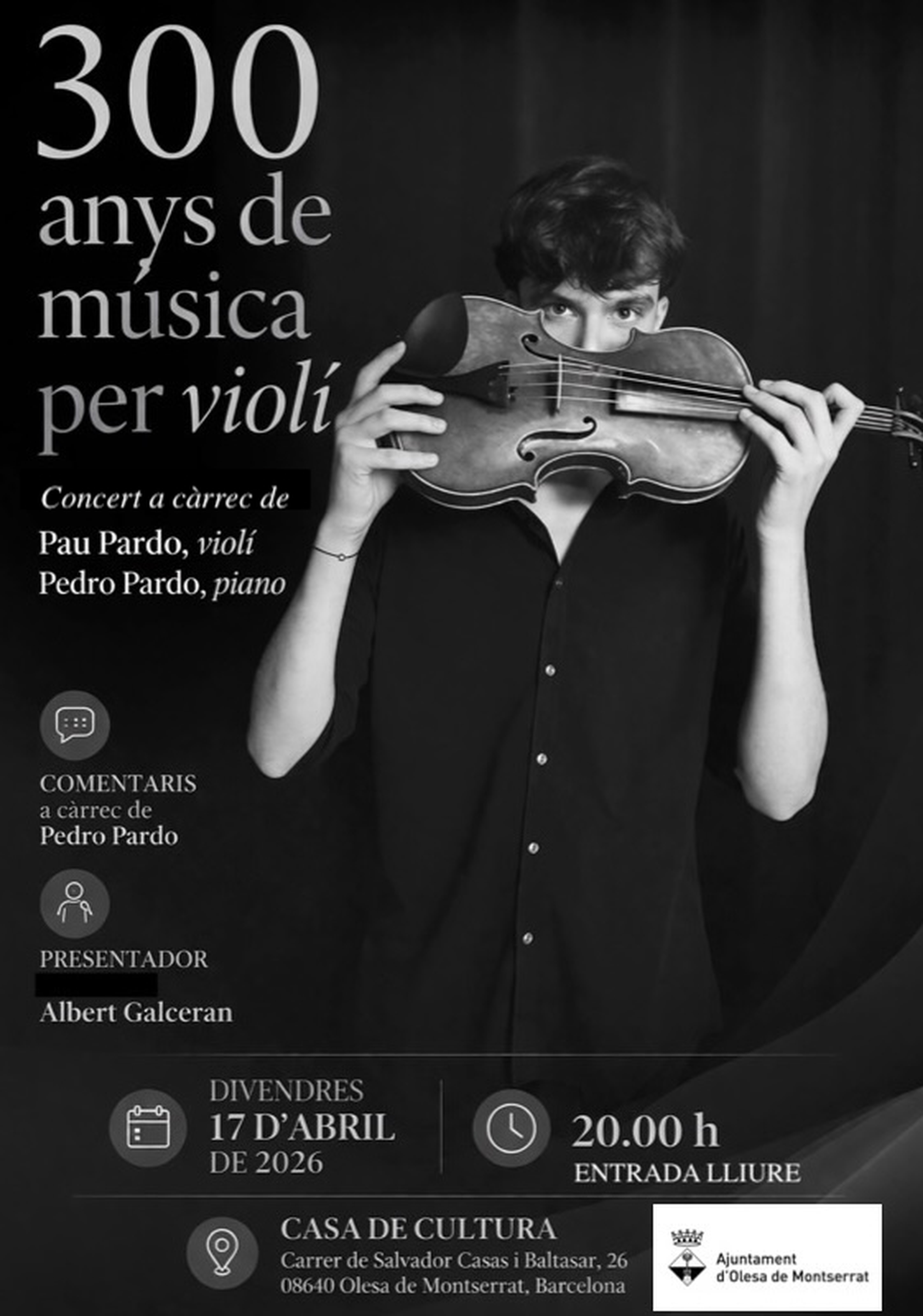 Cartell del concert "300 anys de música per violí"