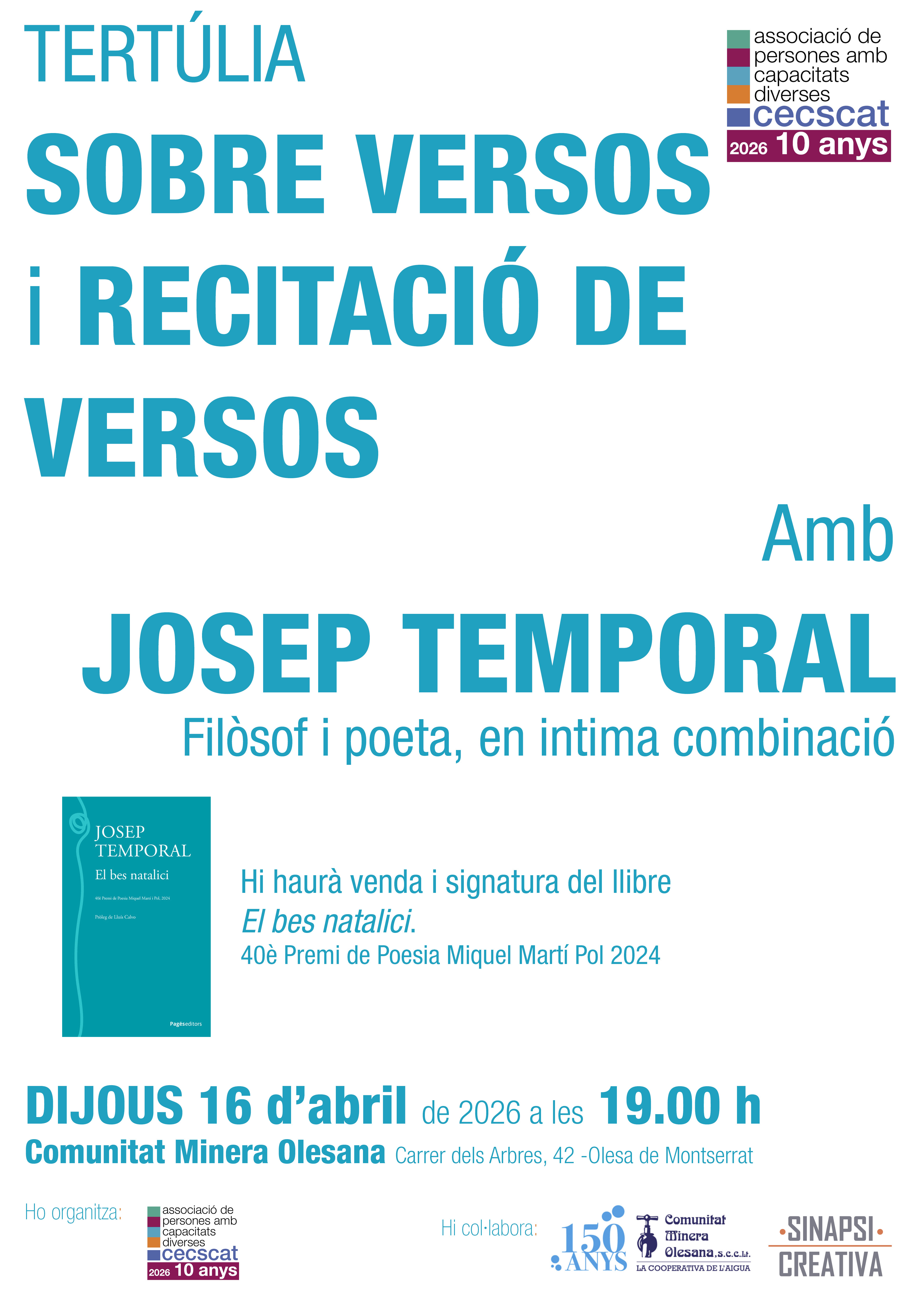 Cartell tertúlia Cecscat "Sobre versos i recitació de versos"