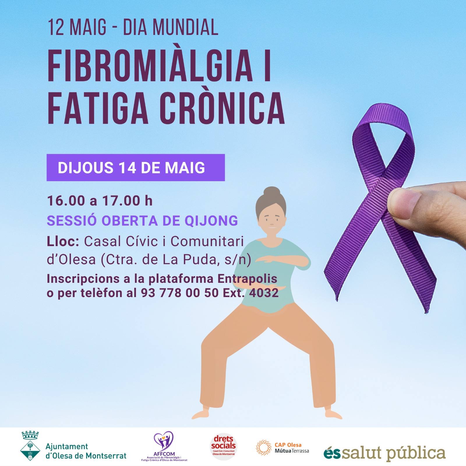 Cartell Dia Mundial Fibromiàlgia i fatiga crònica: activitat dijous 14 de maig.