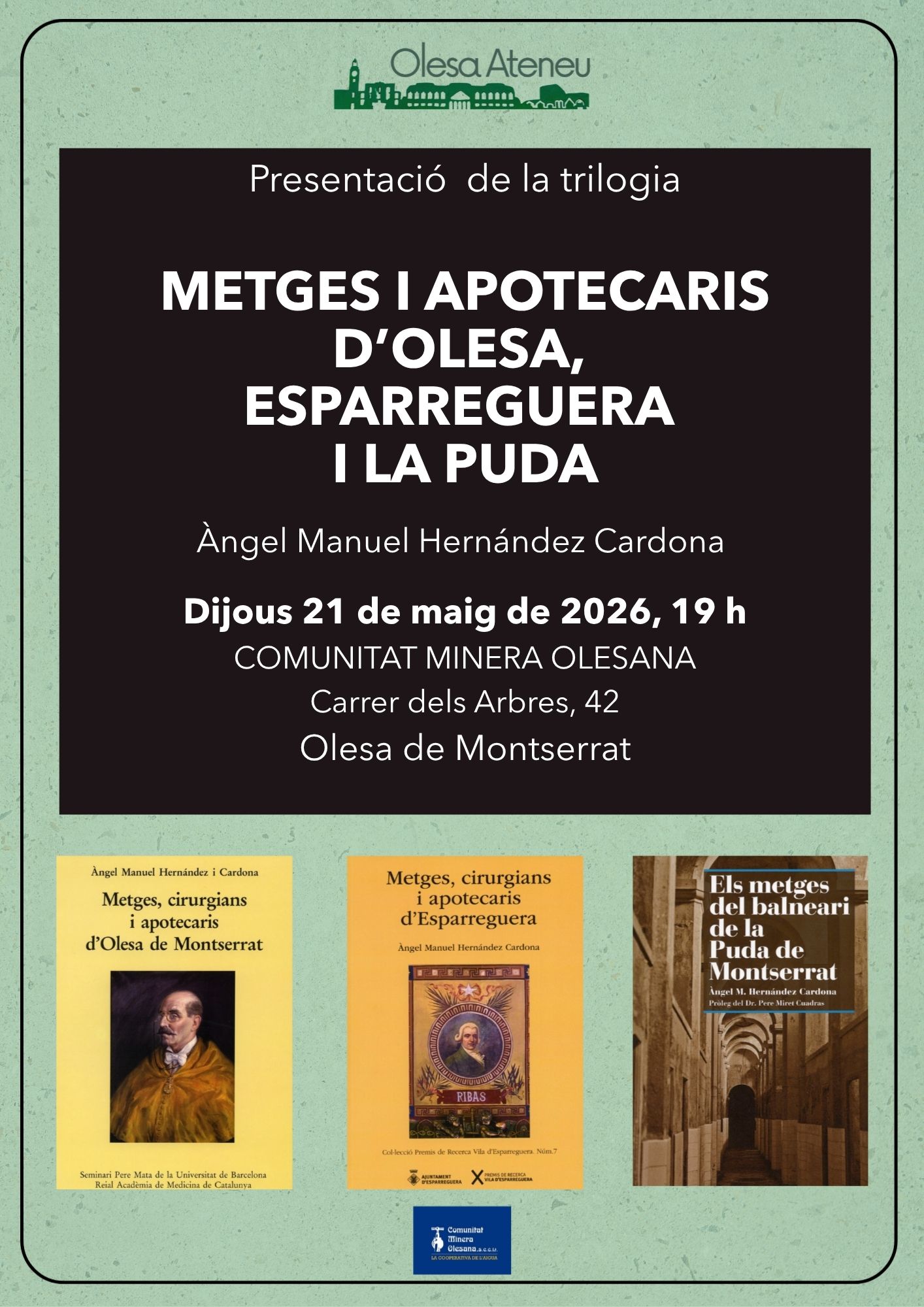 Cartell xerrada "Metges i apotecaris d'Olesa, Esparreguera i La Puda".
