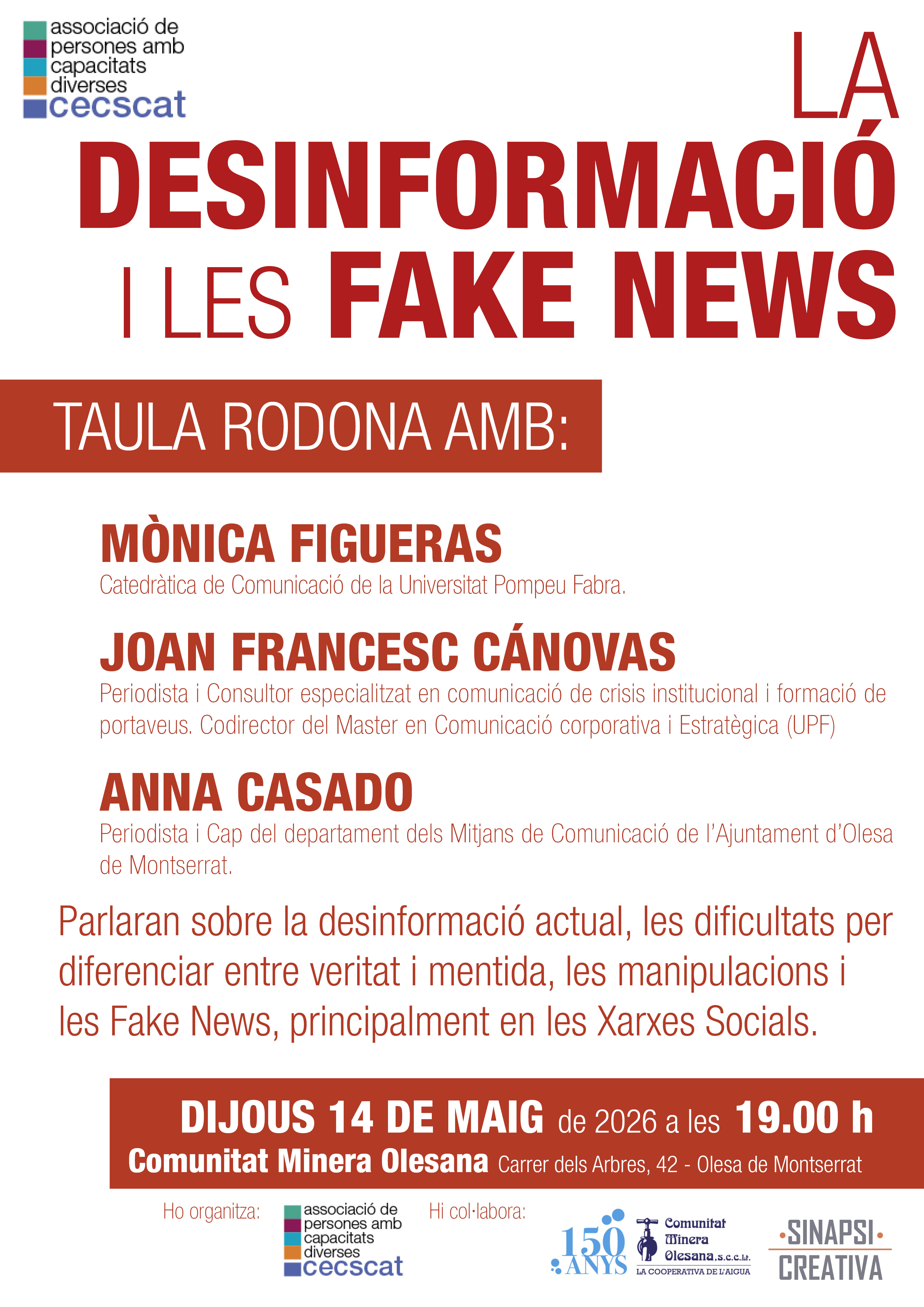 Cartell de la taula rodona "La desinformació i les fake news"