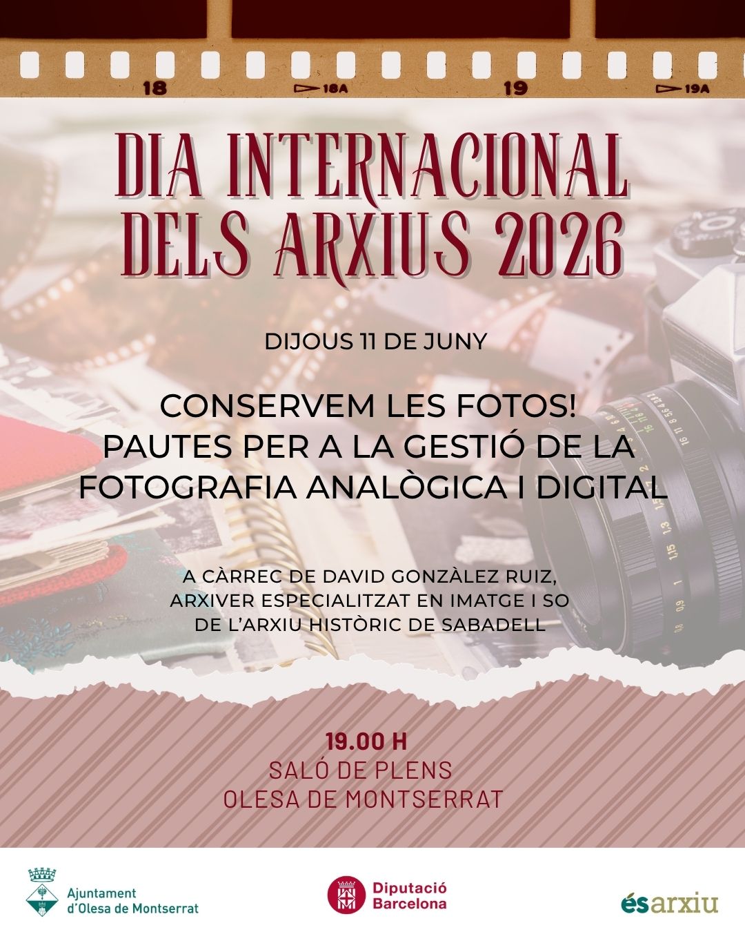 Cartell Dia Internacional dels Arxius 2026. Xerrada Conservem les fotos!