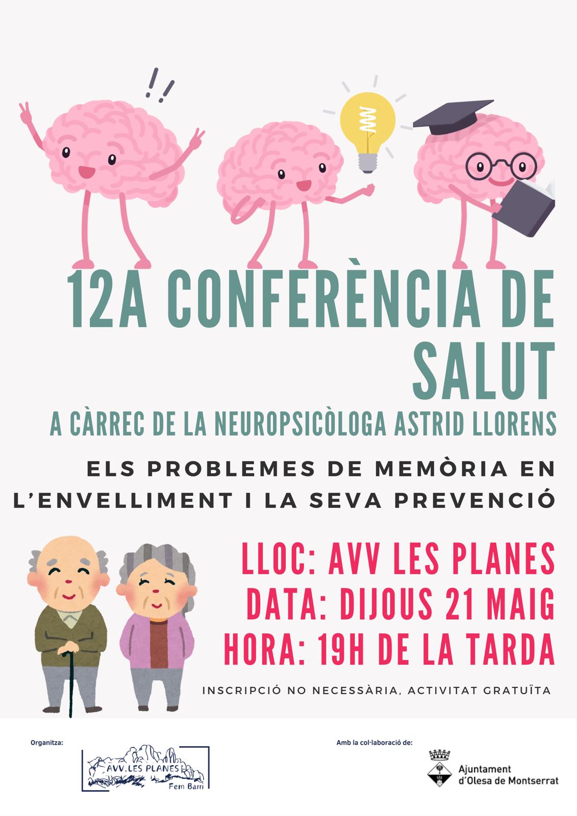 Cartell de la conferència de salut "Els problemes de memòria en l'envelliment i la seva prevenció"