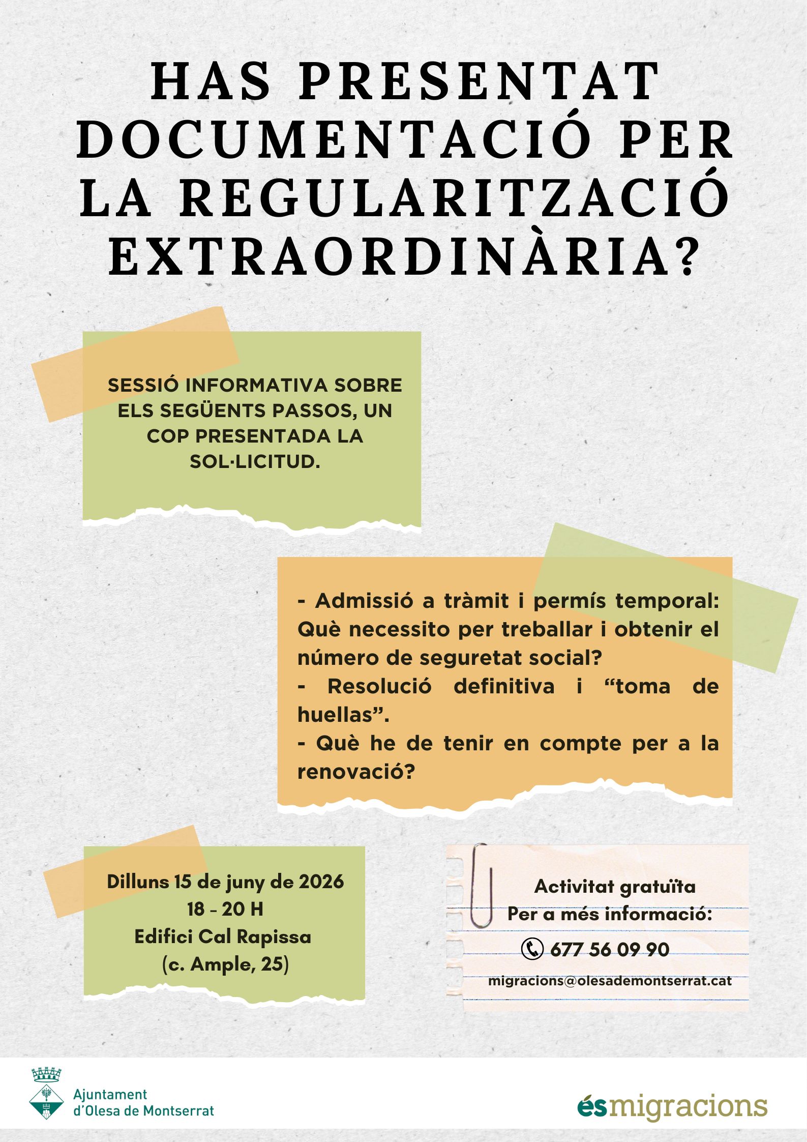 Cartell sessió informativa regularització extraordinària