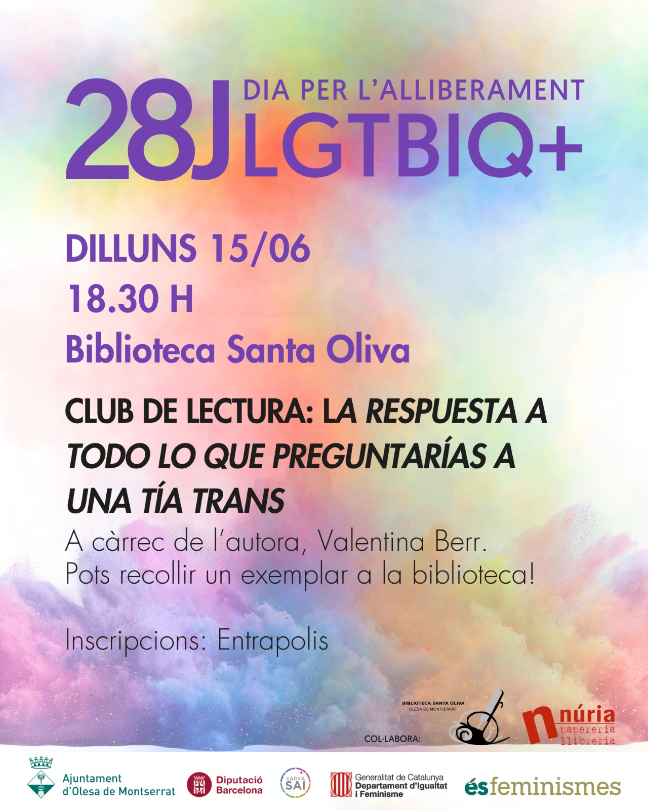 Cartell club de lectura 28J "La respuesta a todo lo que preguntarías a una tía trans"