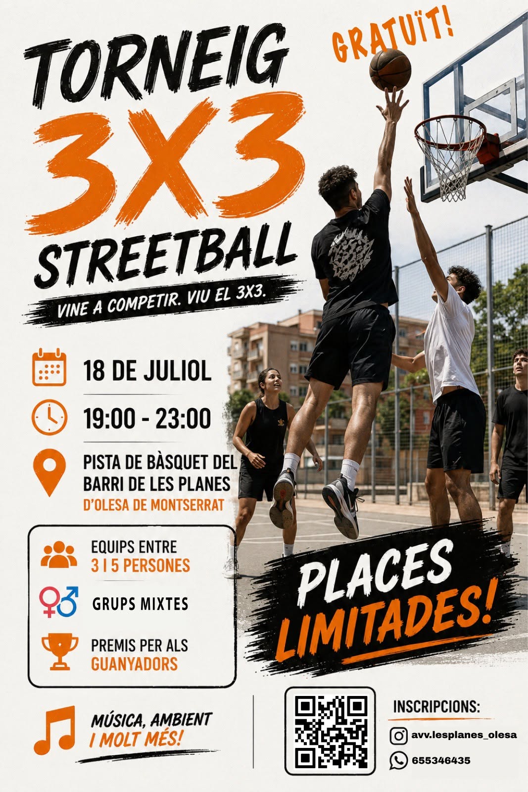 Cartell del torneig de 3x3 d'streetball a Les Planes el juliol de 2026