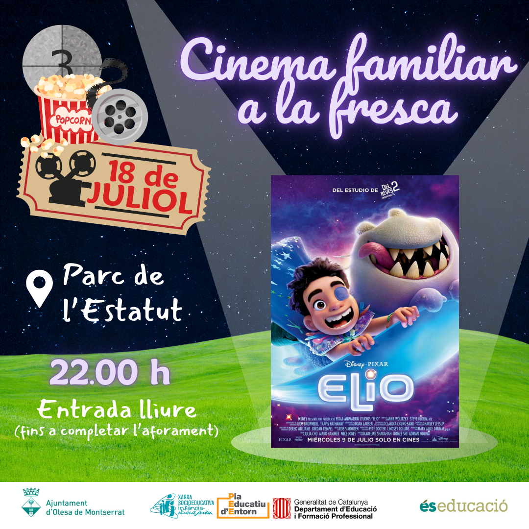 Cartell del cicle de Cinema familiar a la fresca del juliol de 2026 amb la pel·lícula Elio