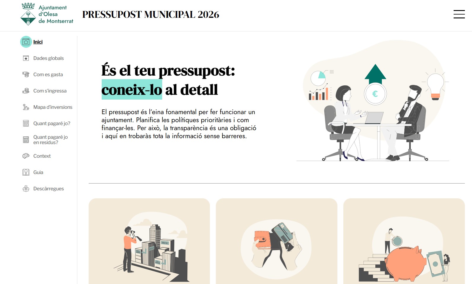 Vista de la pàgina d'inici del portal web del pressupost municipal