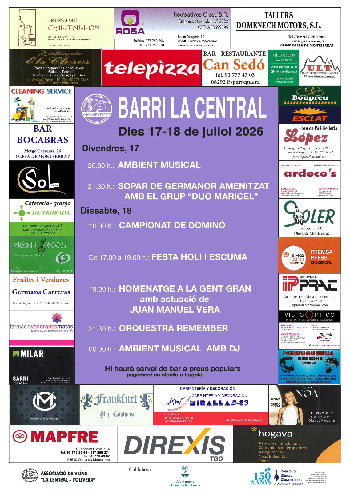 Cartell Festa Major La Central - L'Olivera