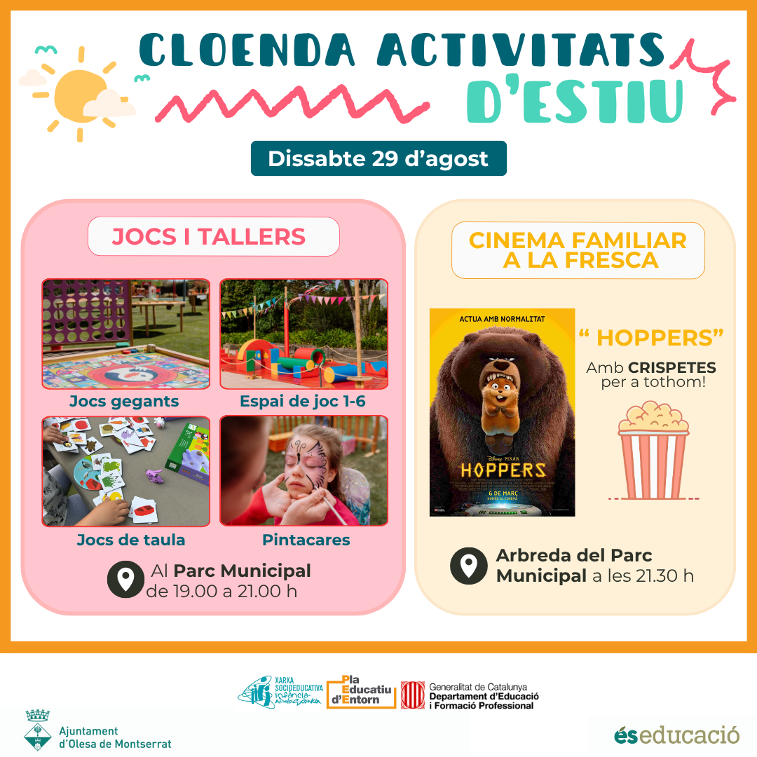 Cartell de les activitats de cloenda de l'estiu previstes pel 29 d'agost de 2026