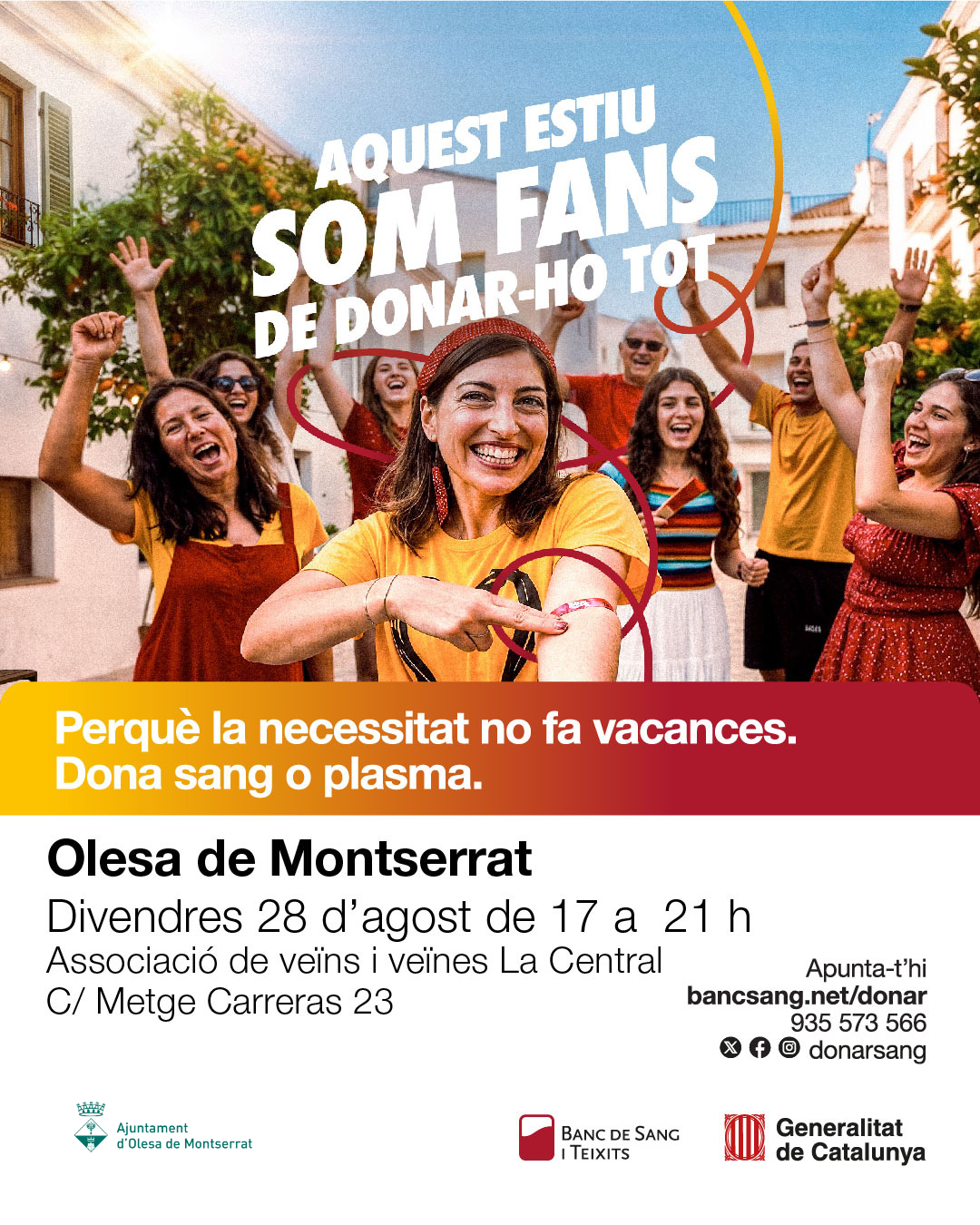 Cartell de la campanya de donació de sang per a l'agost de 2026 a La Central