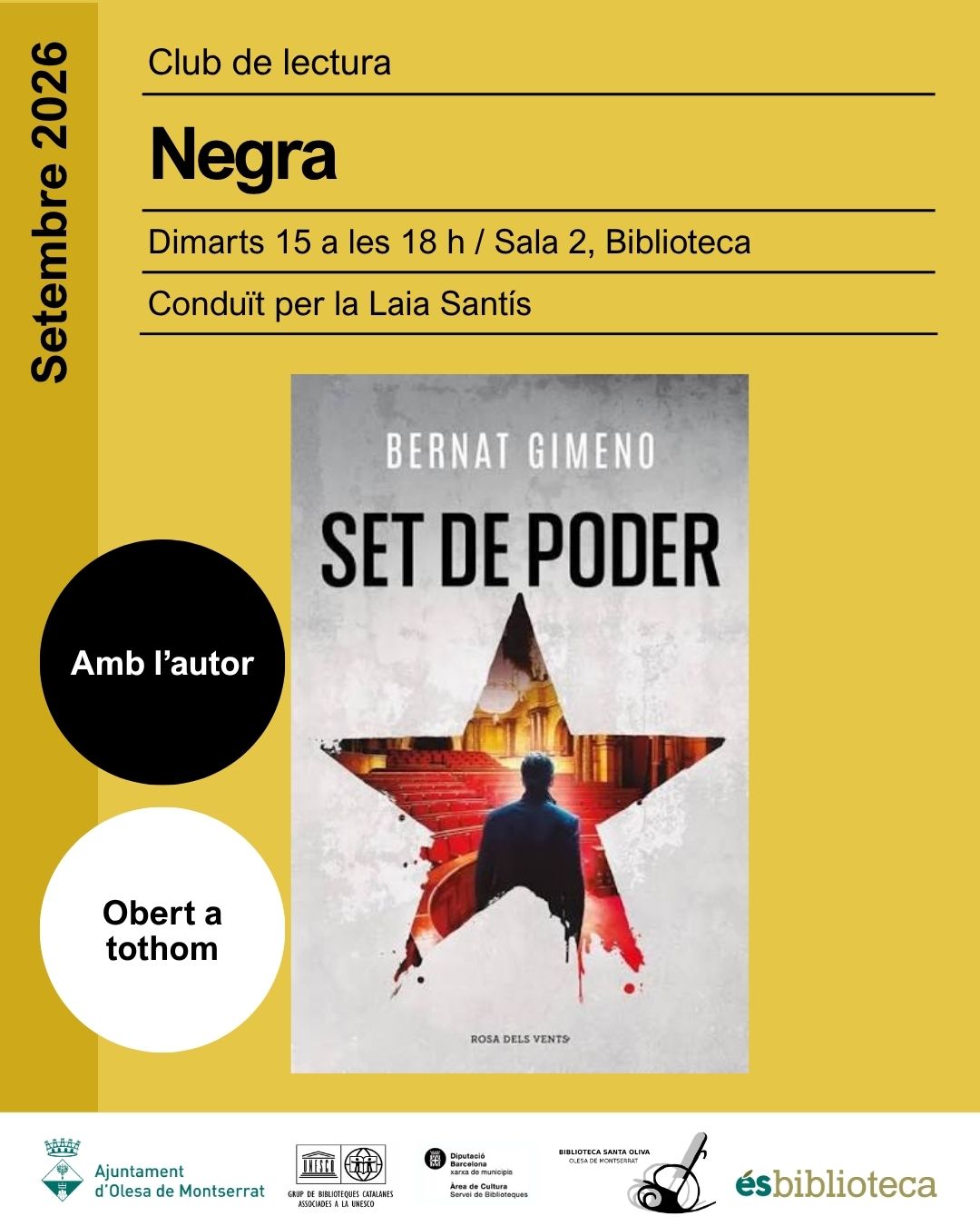 Cartell del club de lectura de novel·la negra de la biblioteca del mes de setembre de 2026
