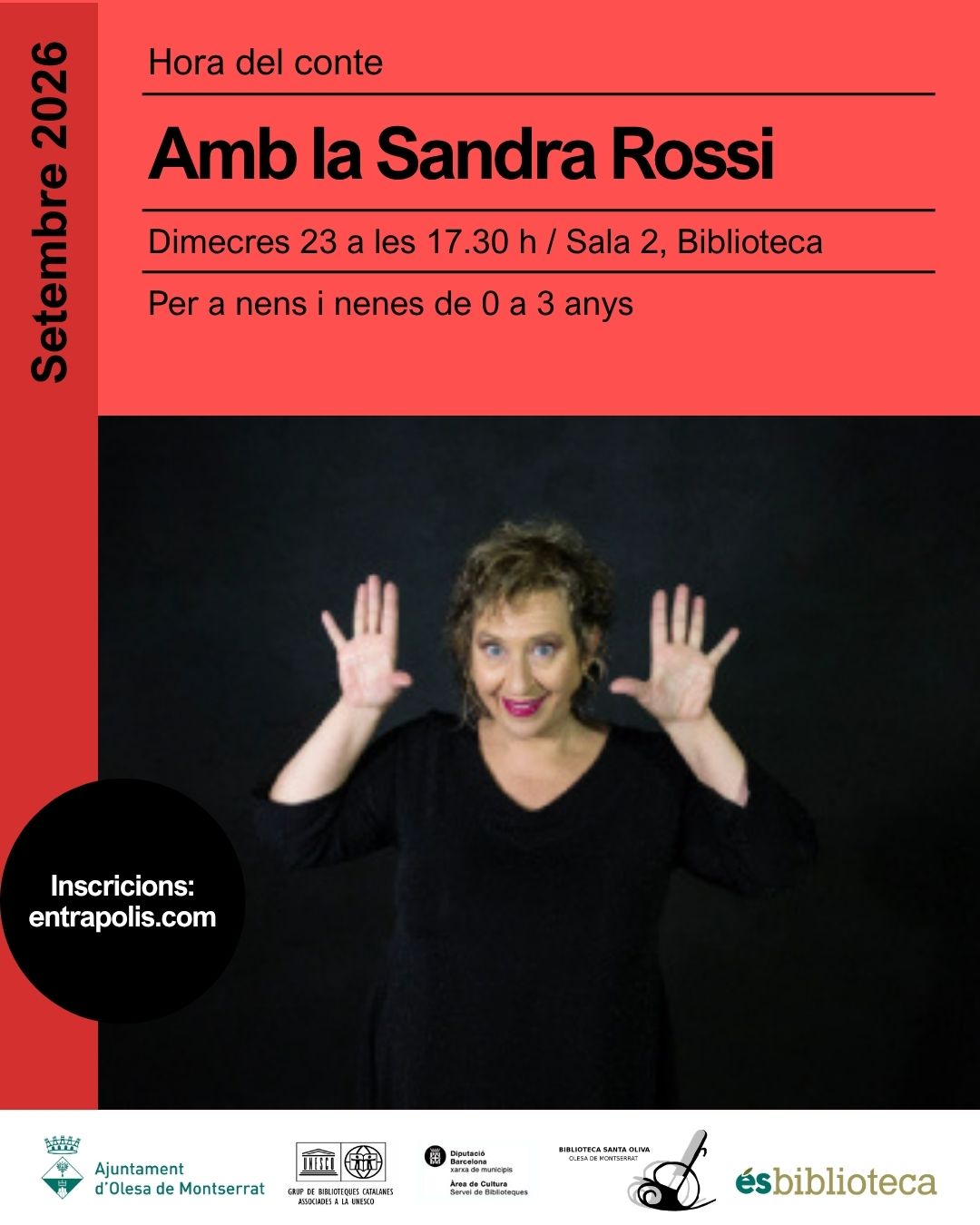 Cartell de l'hora del conte per a infants fins a 3 anys, setembre 2026