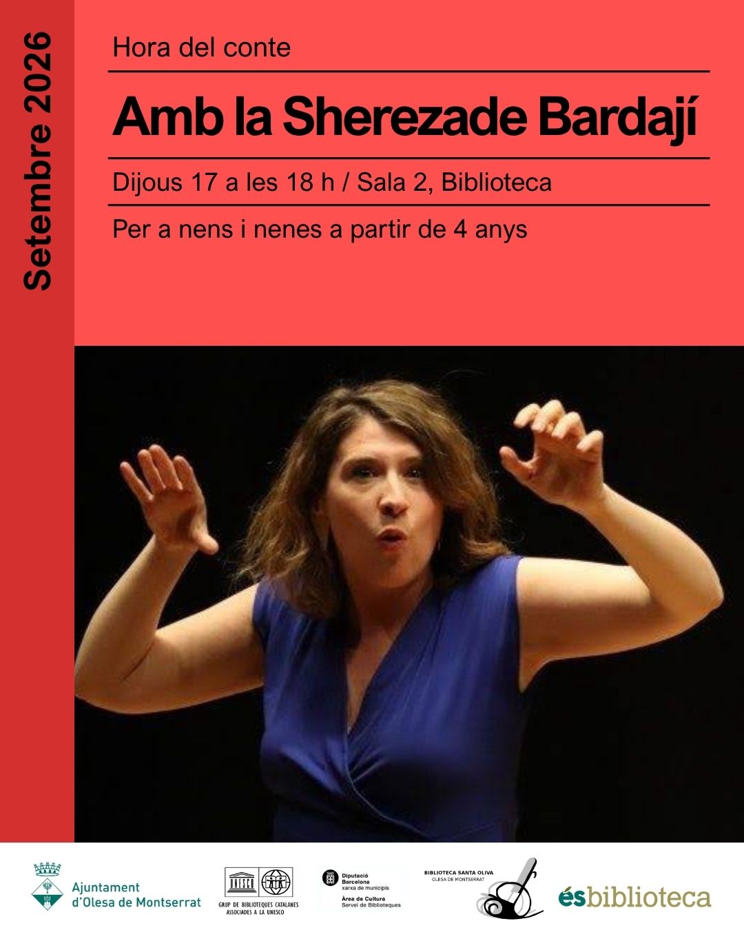 Cartell de l'hora del conte per a infants a partir de 4 anys, setembre 2026