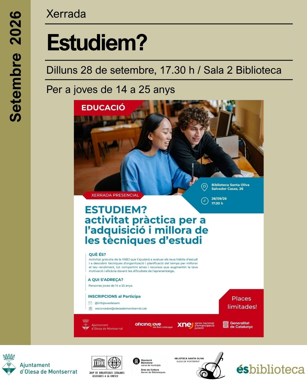 Cartell de la xerrada educativa Estudiem? 2026