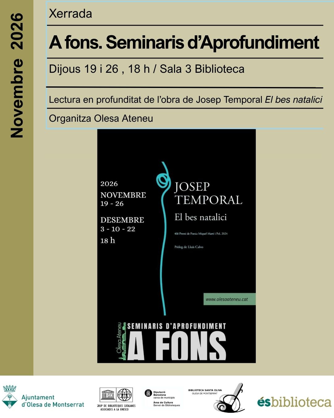 Cartell de la xerrada "A fons" dins els seminaris d'aprofundiment d'Olesa Ateneu