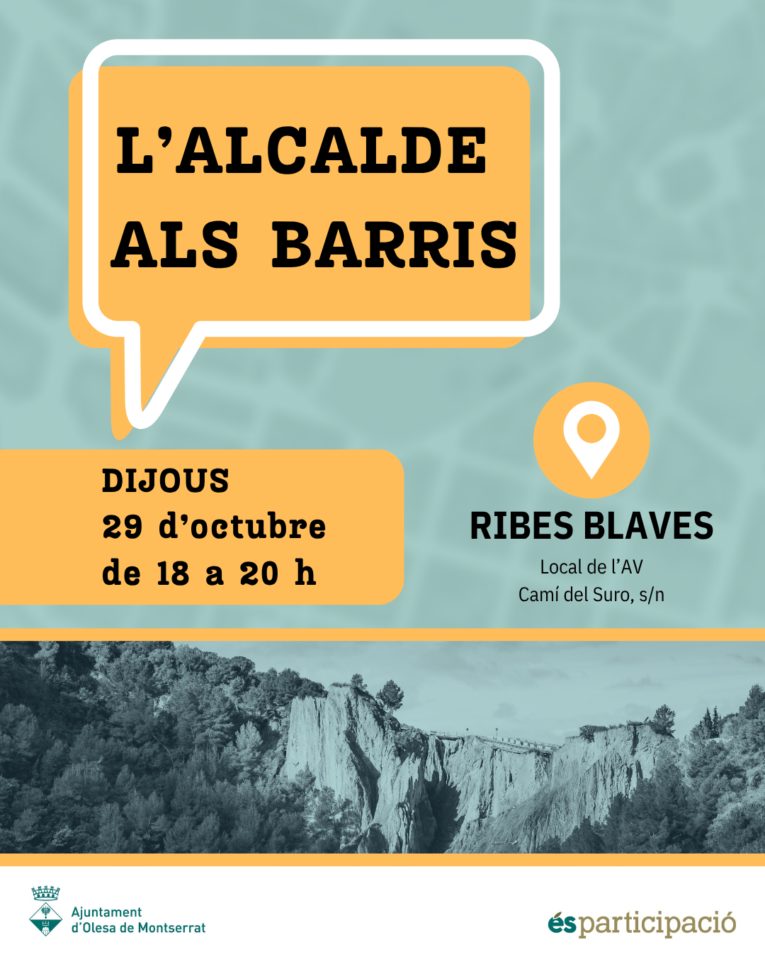 Cartell de L'alcalde als barris amb la seva visita Ribes Blaves l'octubre de 2026