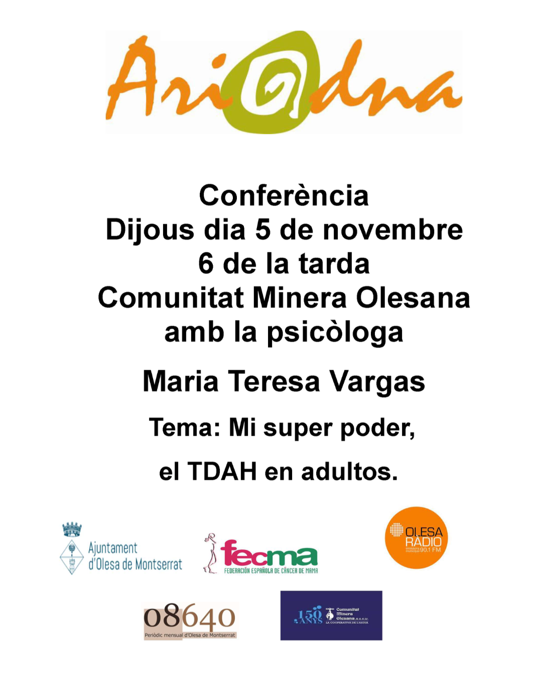 Cartell de la xerrada sobre TDAH en adults
