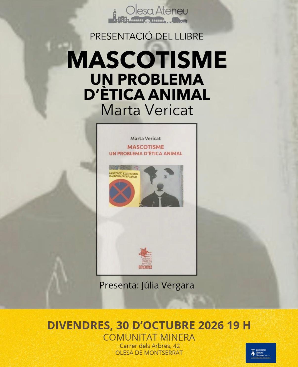Cartell de la presentació del llibre Mascotisme, de Marta Vericat