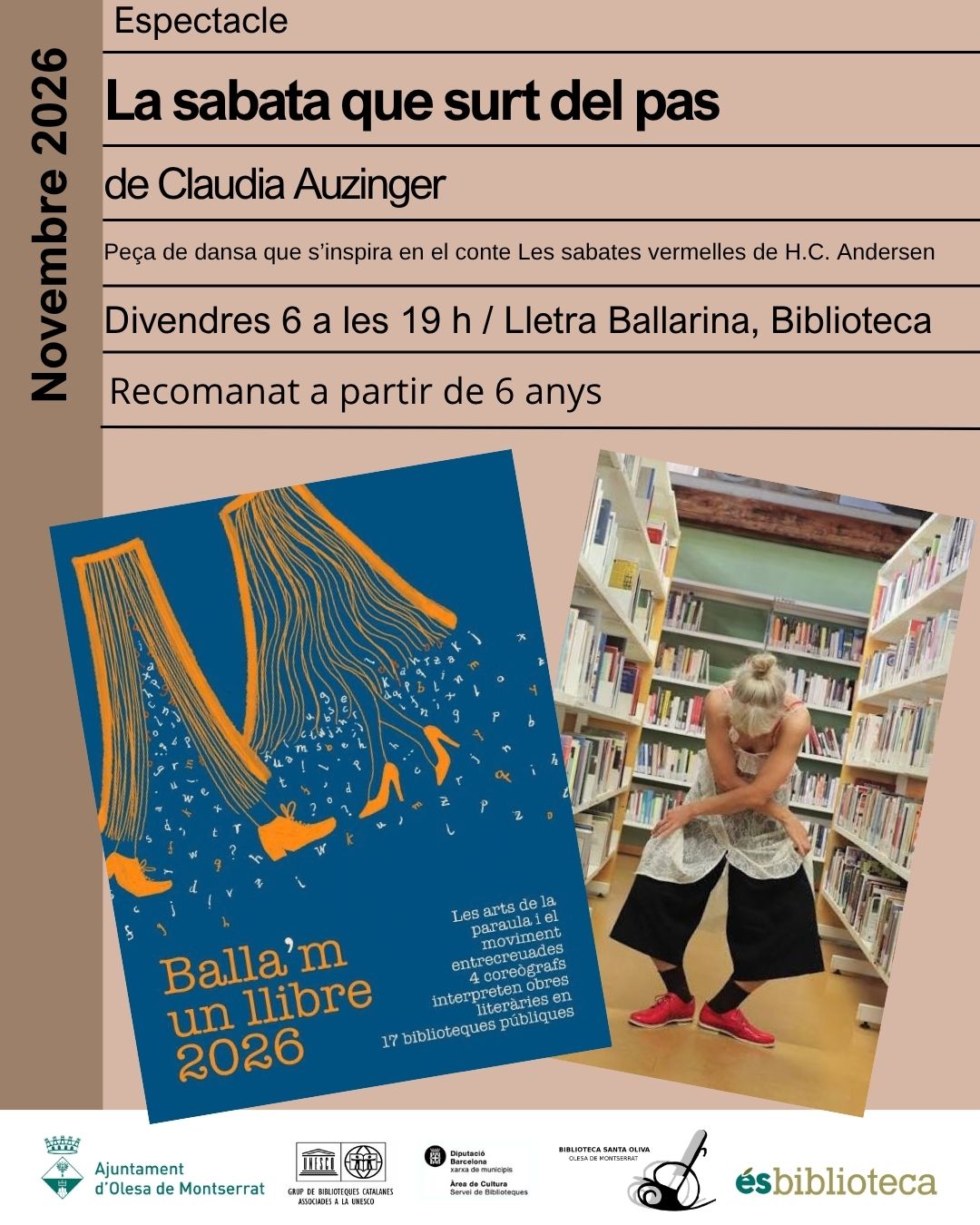 Cartell de l'espectacle de dansa La sabata que surt del pas, a la biblioteca el novembre de 2026