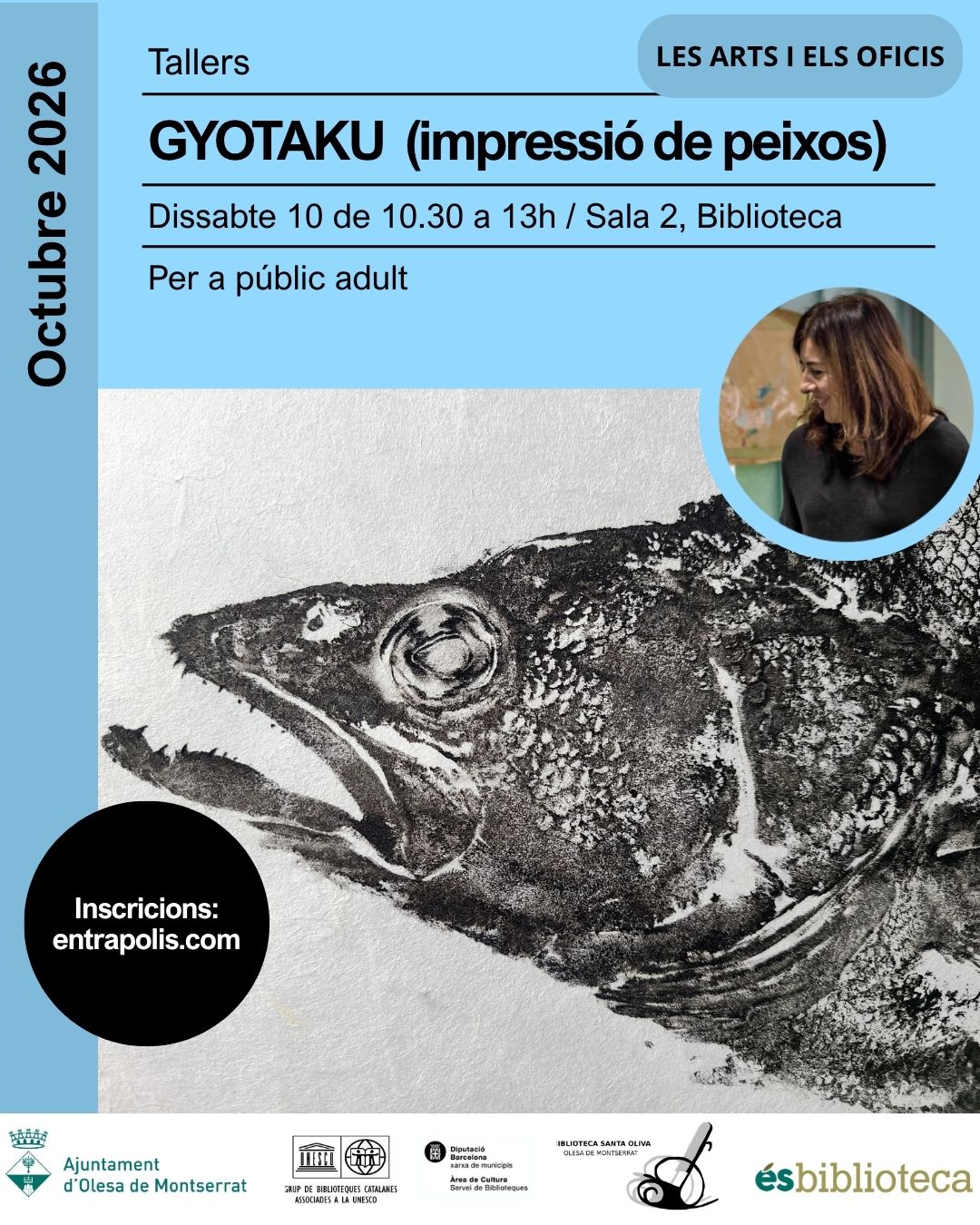 Cartell taller de Gyotaku de la biblioteca octubre 2026
