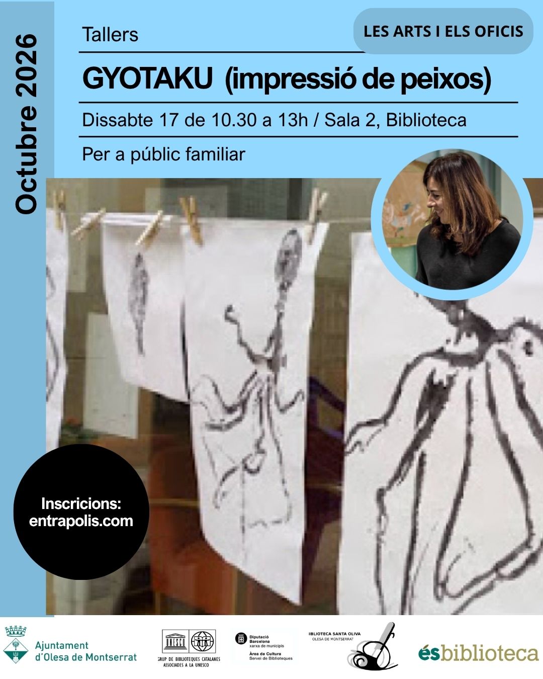 cartell del taller de gyotaku familiar de la biblioteca l'octubre de 2026