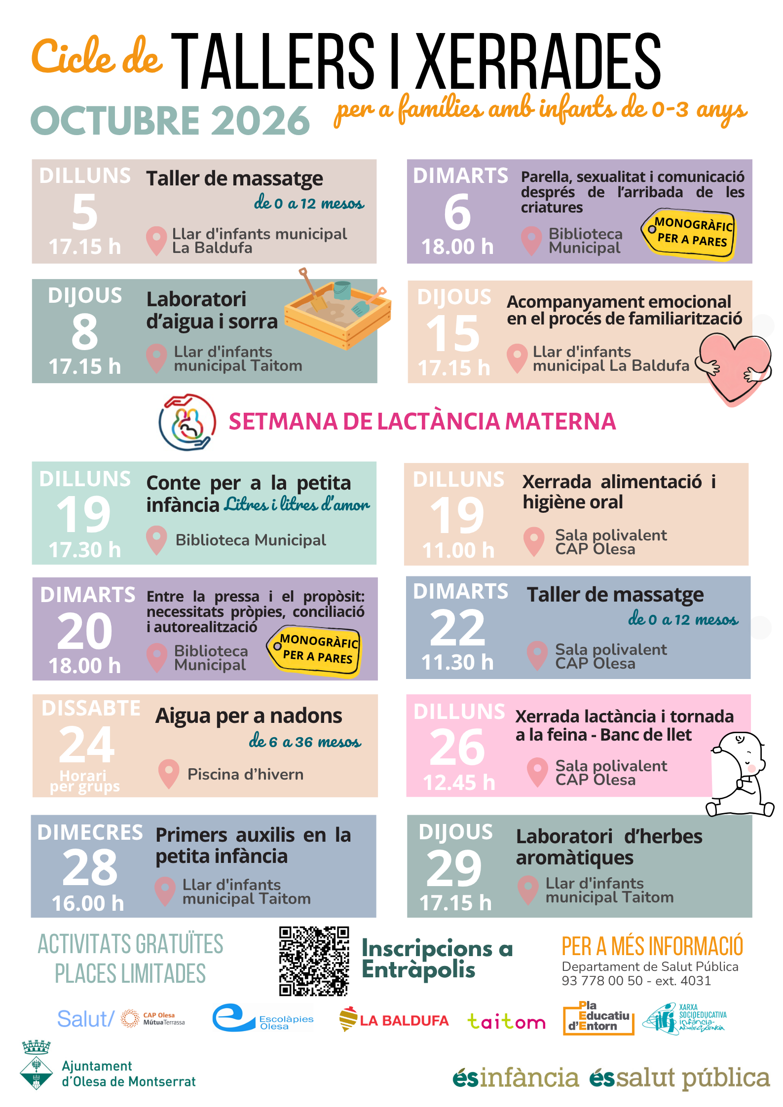 Cartell dels tallers i xerrades de la petita infància d'octubre de 2026