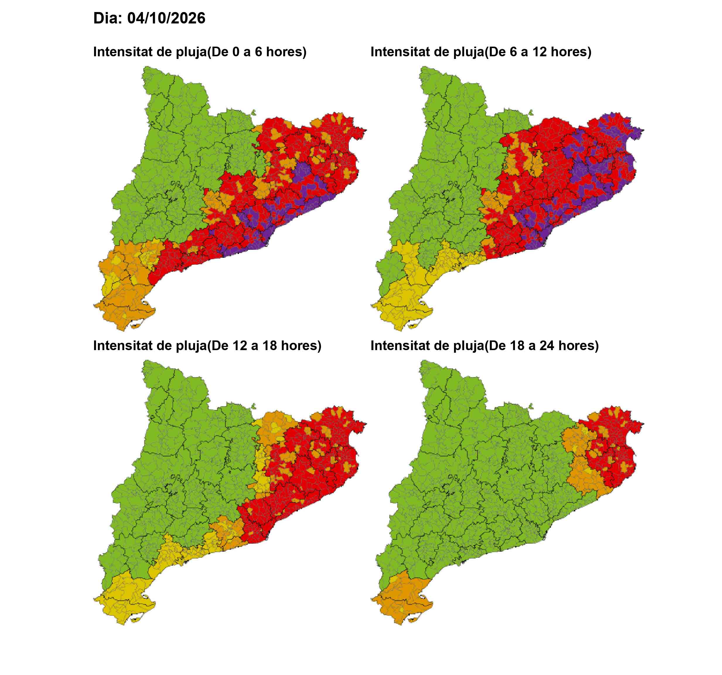 çIntensitat de pluja prevista per al 4 d'octubre de 2026