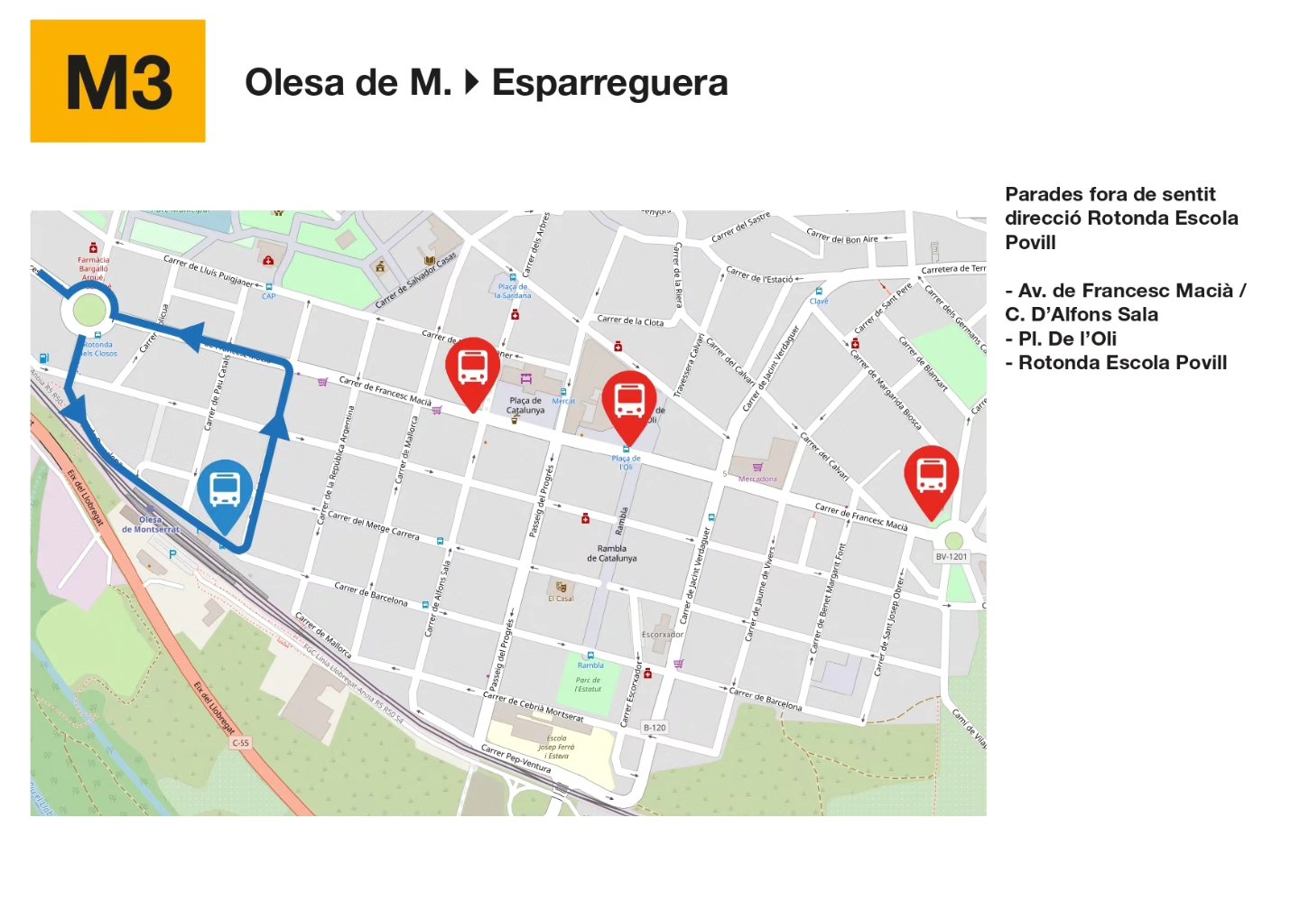 Modificació parades línia M3 TGO