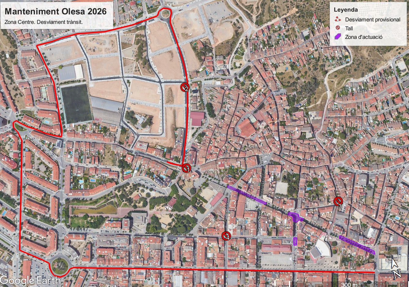Plànol desviaments i talls de trànsit centre municipi (Dies 2 a 5 de juny)